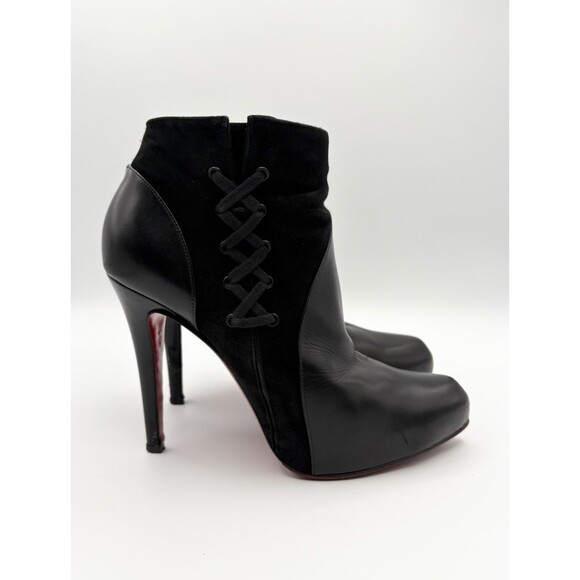 Christian Louboutin Black Leather & Suede Ankle Booties w/ Lace Up Detail EU 38 - Picture 1 of 11